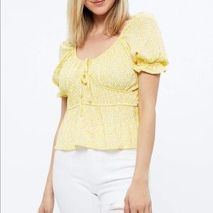 Yellow Puff Sleeve Peasant Top